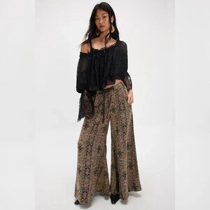 Free People Dahlia Wide-Leg Pants 10 Women's jacquard Printed Pant NWT 45807